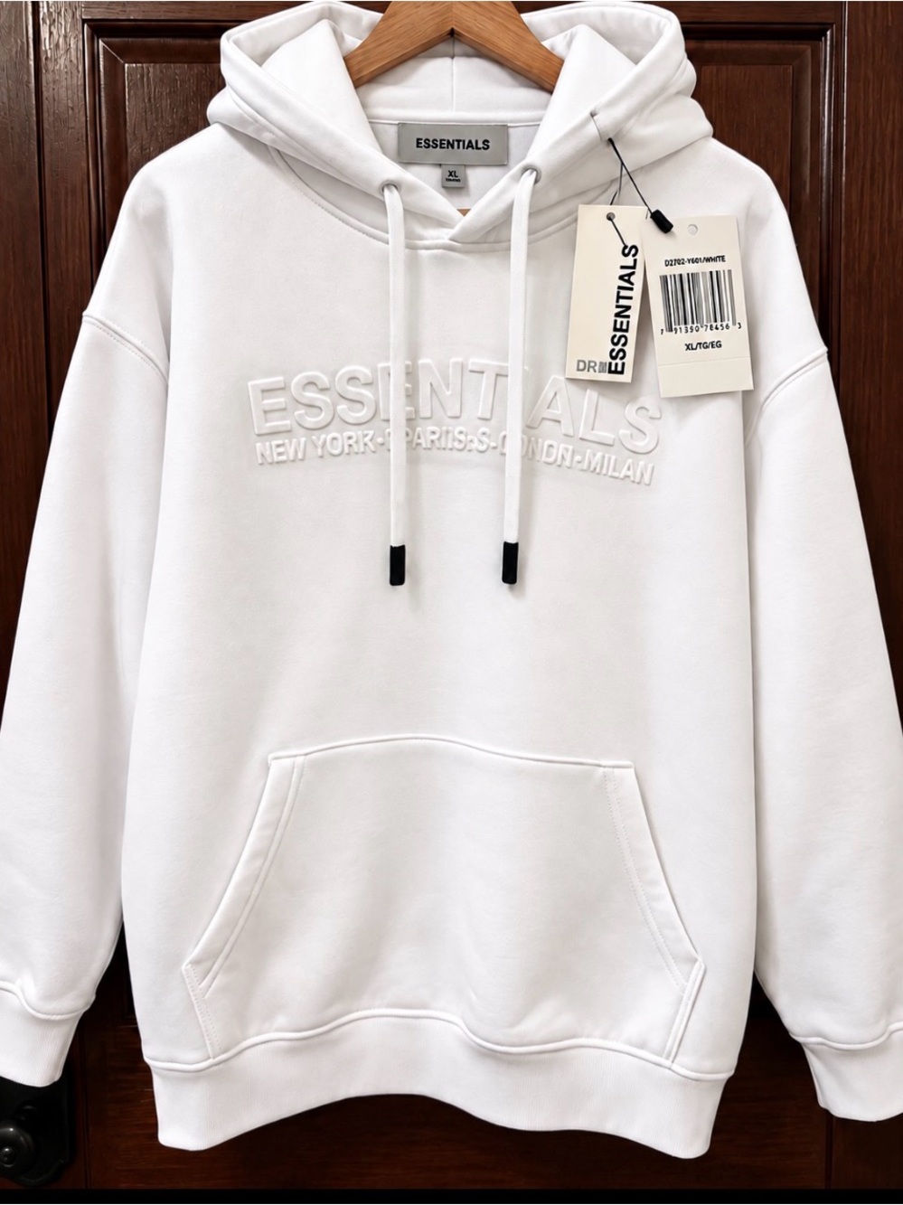 ESSENTIALS Men’s White Embroidered Hoodie Sweater n